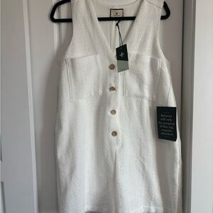 Tuckernuck White Textured Sleeveless Romper with Button Front